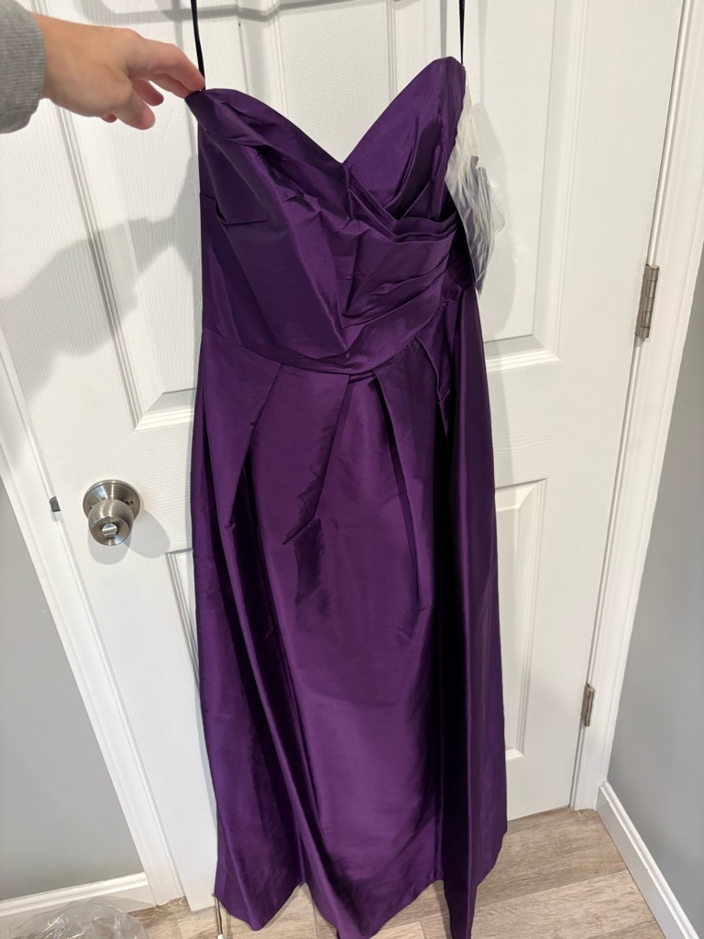 ALFRED SUNG Strapless Purple Satin Evening Gown